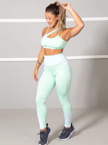 Conjunto fitness Detalhe em Tule (calça+top) Verde