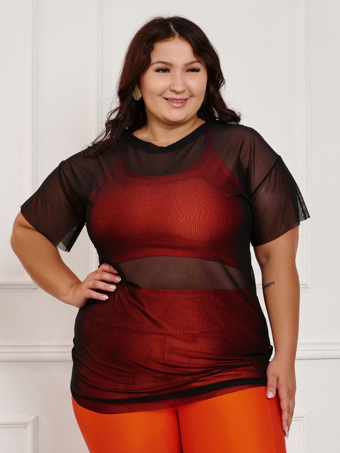 Red mesh plus size fashion